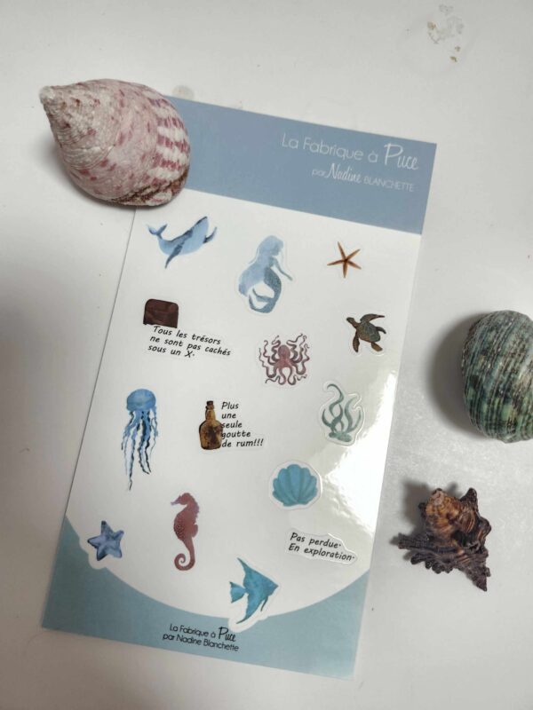 Feuilles d’autocollants En Mer Profonde 4 x 6 po avec illustrations et coquillages